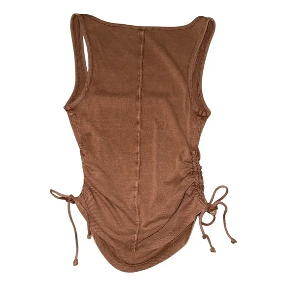 Pilcro Anthropologie brown ruched side tie tank top women’s size XXS - Picture 2 of 9